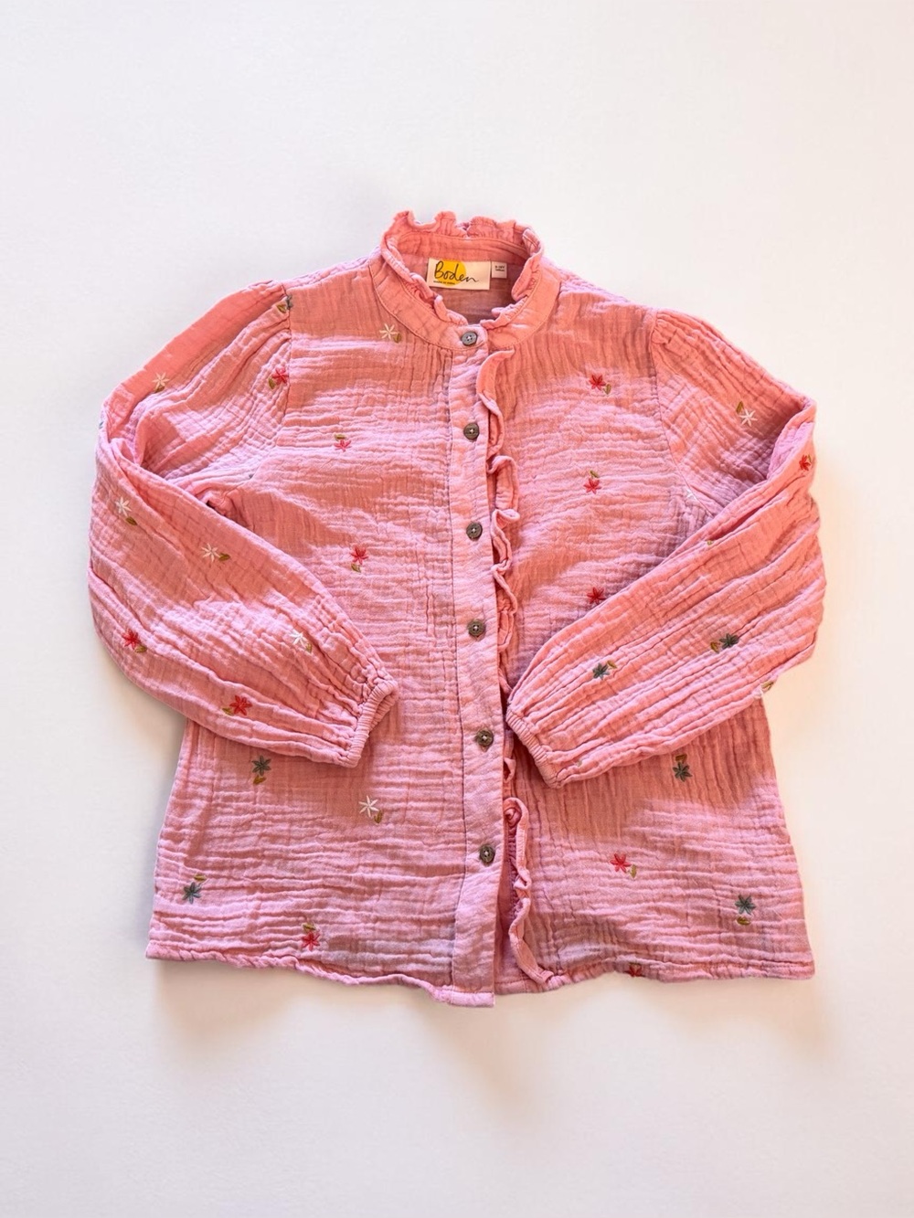 Boden Girls Double Cloth Embroidered Top - Dusty Pink Floral (Size 9-10Y)